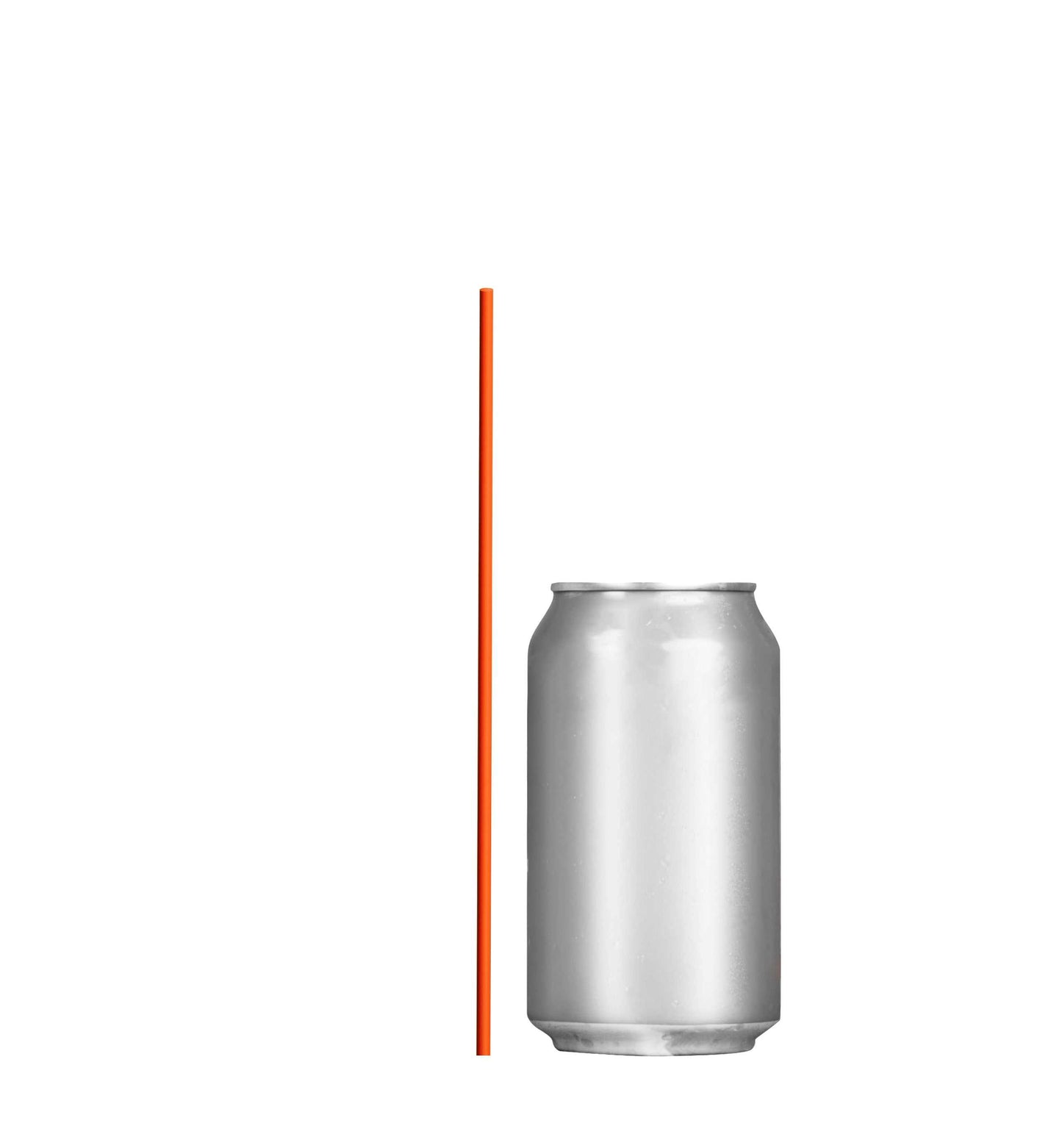 Orange Collins straw next to a silver beverage can