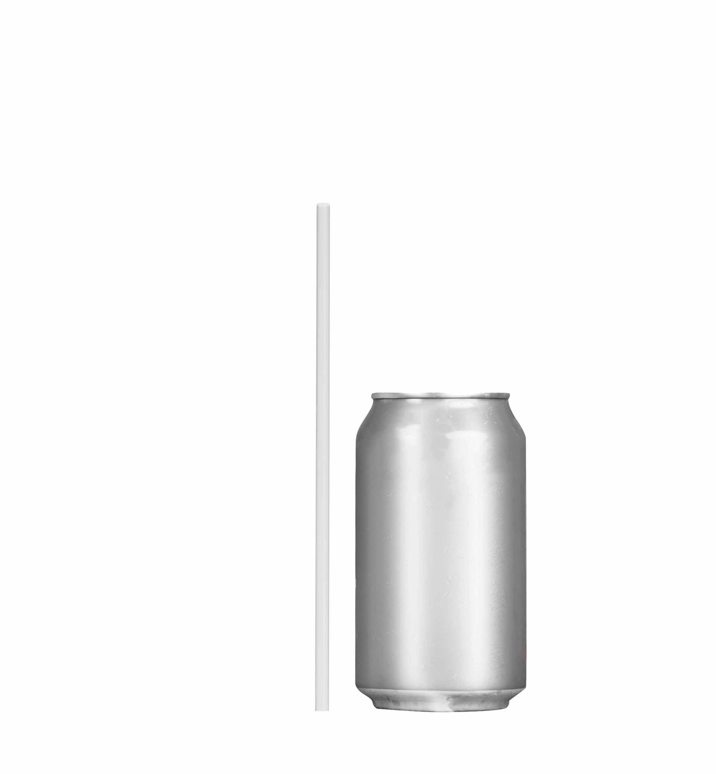 Paper wrapped straws next to a silver soda can for hygienic and classic use