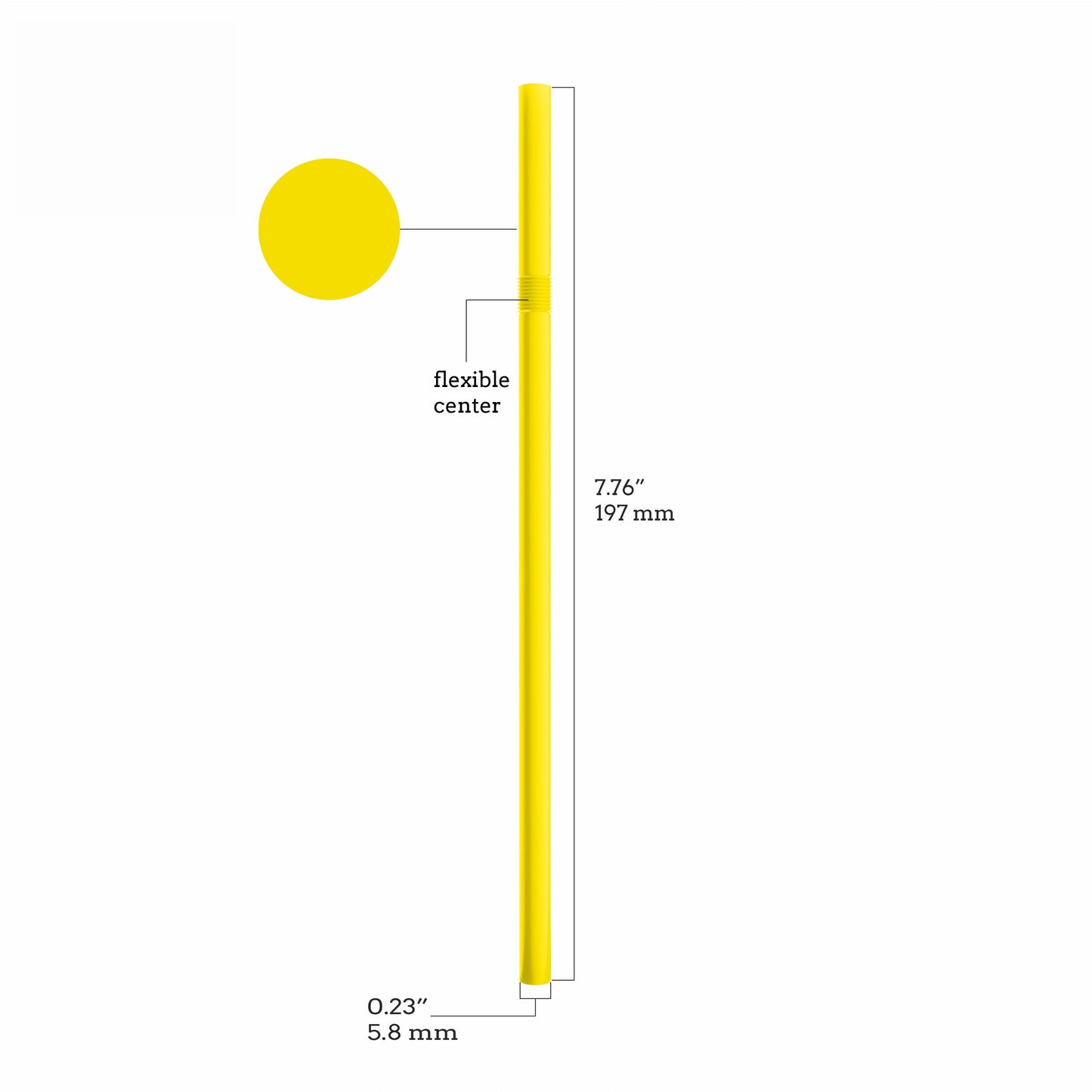 Yellow flexible straws 7.75 inch paper wrapped with flexible center, 0.23 inch diameter, 2000 count case