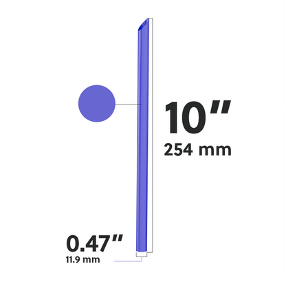 Purple film wrapped boba straw dimensions diagram showing 10 inch length and 0.47 inch wide bore