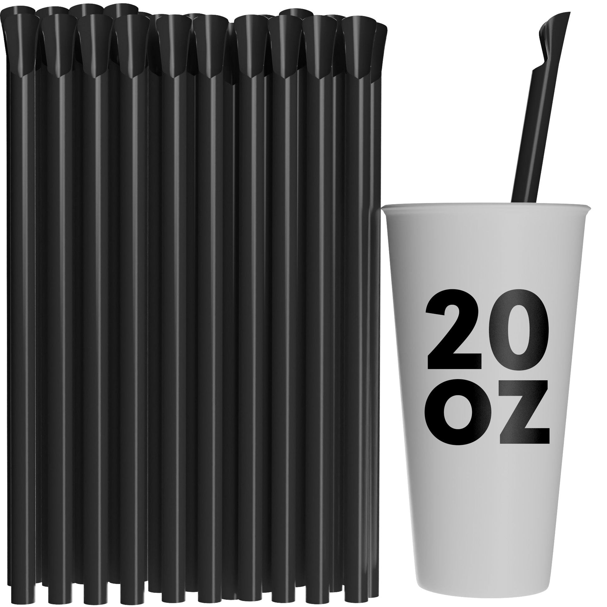 Black wide diameter spoon straws 10 inch with 20oz cup for frozen drinks and slushies