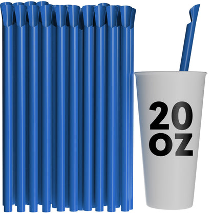Blue wide diameter spoon straws 10 inch with 20oz cup for frozen drinks and slushies