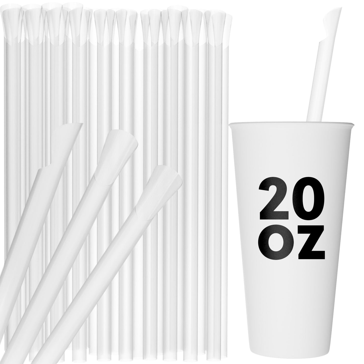 Clear wide diameter spoon straws 10 inch with 20oz cup for frozen drinks and slushies