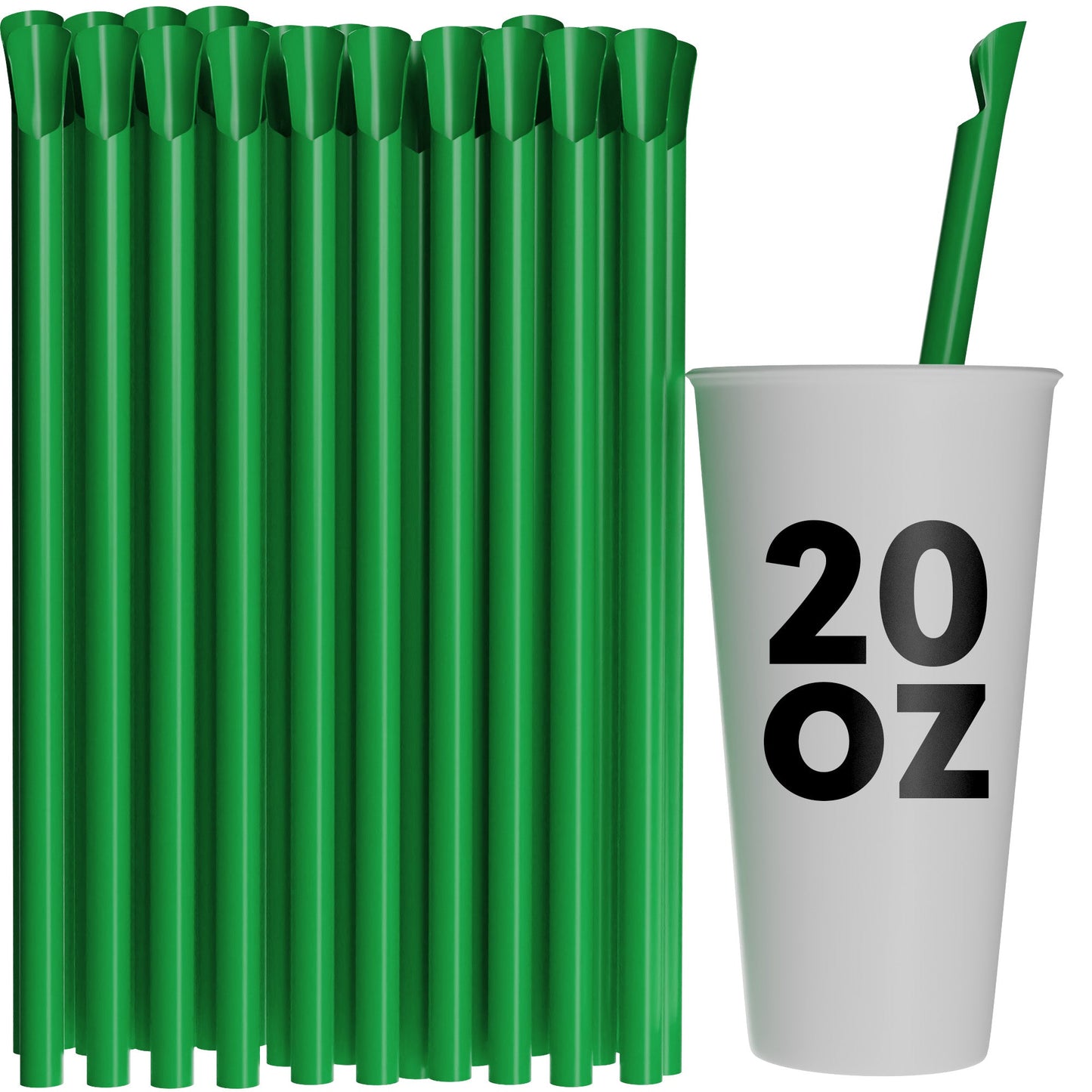 Green wide diameter spoon straws 10 inch with 20oz cup for frozen drinks and slushies