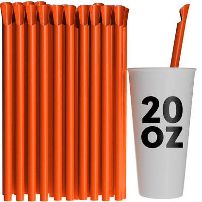 Orange wide diameter spoon straws 10 inch with 20oz cup for frozen drinks and slushies