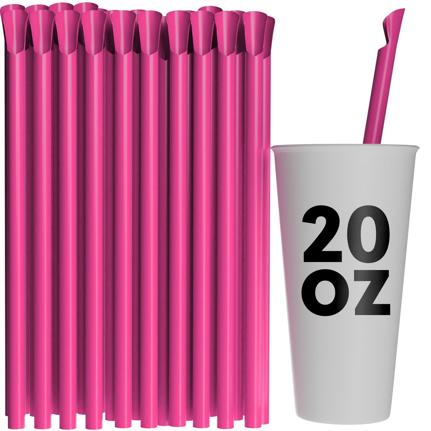 Wide diameter spoon straws for frozen drinks and smoothies in pink and clear colors