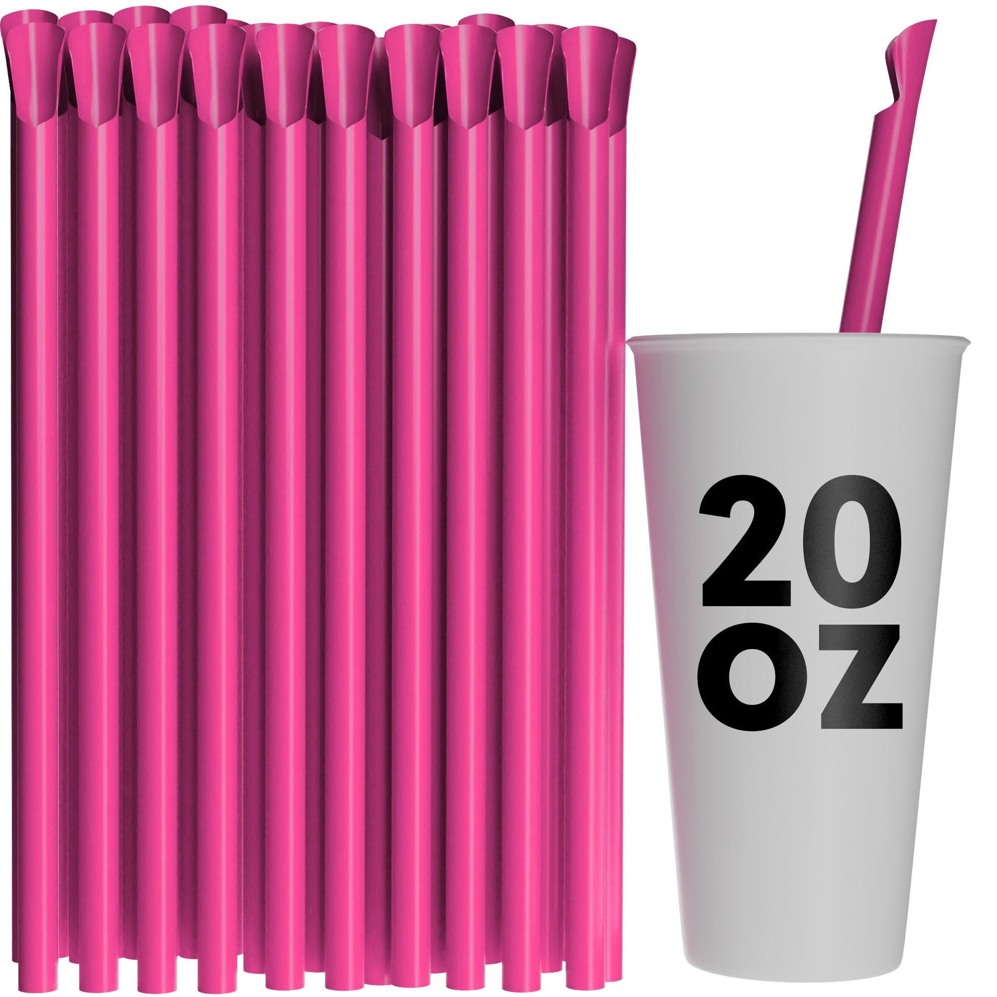 Wide diameter spoon straws for frozen drinks and smoothies in pink and clear colors