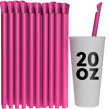 Wide diameter spoon straws for frozen drinks and smoothies in pink and clear colors