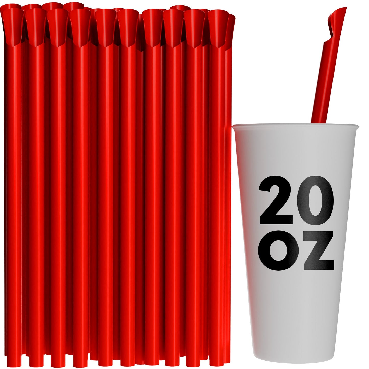 Red wide diameter spoon straws 10 inch with 20oz cup for frozen drinks and slushies