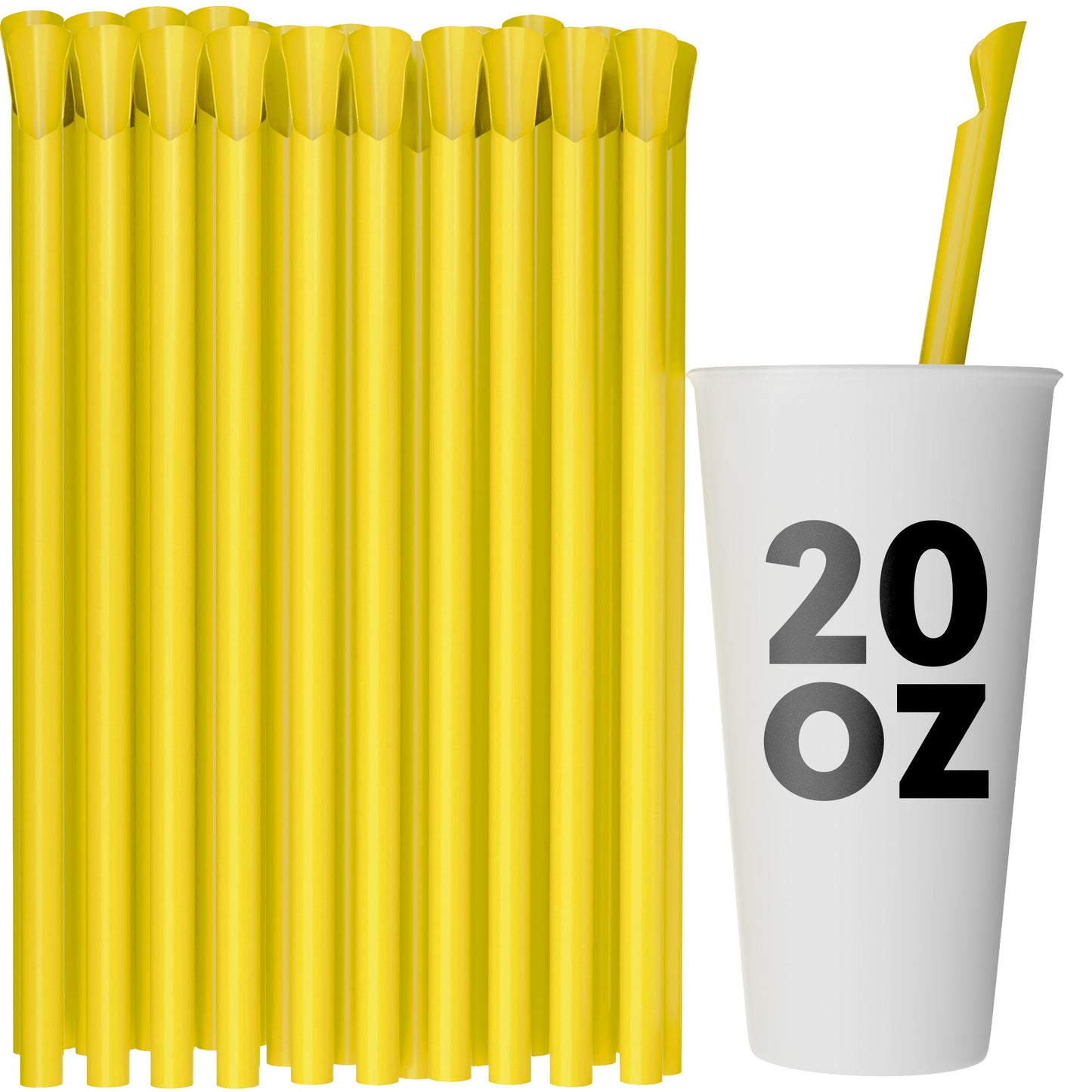 Yellow wide diameter spoon straws 10 inch with 20oz cup for frozen drinks and slushies