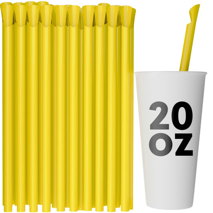 Yellow wide diameter spoon straws 10 inch with 20oz cup for frozen drinks and slushies