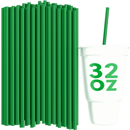 Unwrapped green 10-inch straws for 32 oz to-go cups