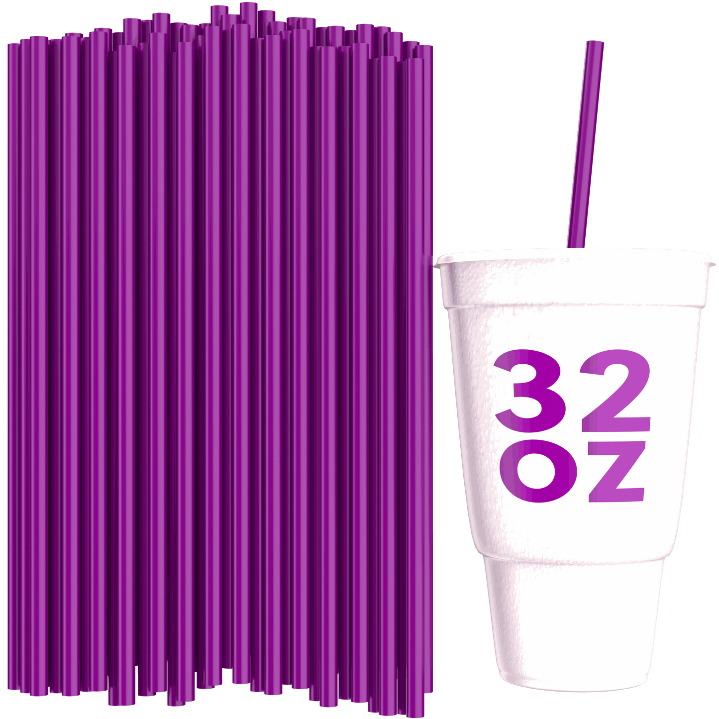 Purple unwrapped 10-inch straws for 32 oz to-go cups