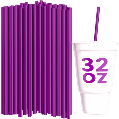 Purple unwrapped 10-inch straws for 32 oz to-go cups