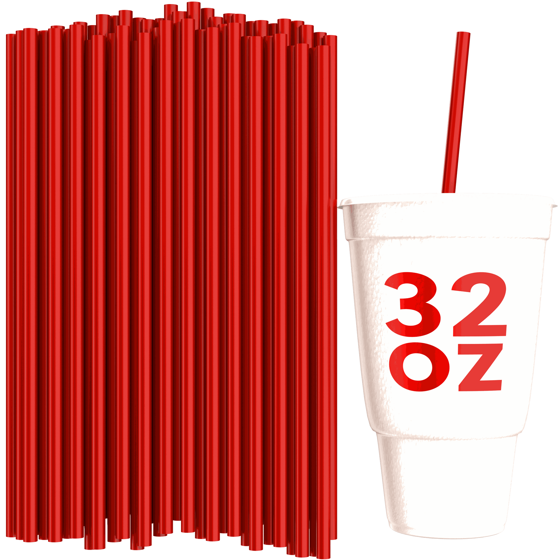 Unwrapped red 32 oz to-go straws 10 inch for large drink cups