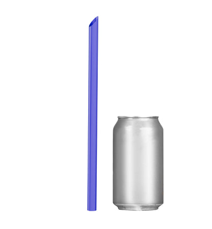 Single purple film wrapped boba straw 10 inch next to soda can for size comparison