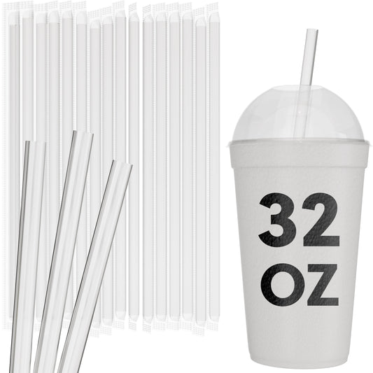 Bulk clear film wrapped smoothie straws 10 inch with 32 oz to-go cup for milkshakes and thick drinks