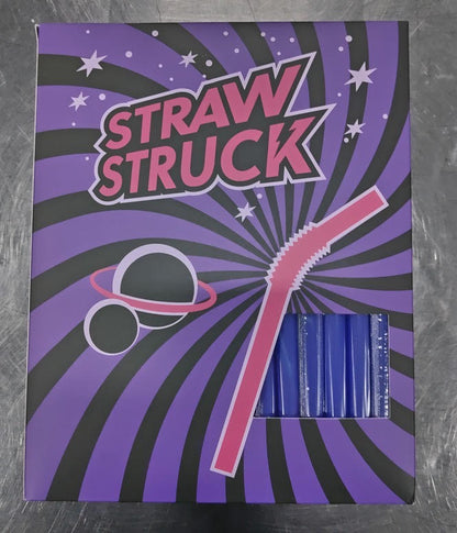 Straw-Struck branded case packaging for purple film wrapped boba straws 10 inch wide bore for bubble tea and tapioca pearls