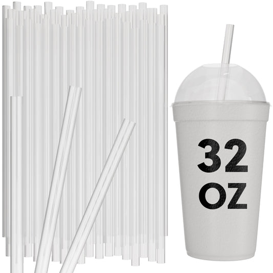 Bulk clear unwrapped smoothie straws 10 inch with 32 oz to-go cup for milkshakes and thick drinks