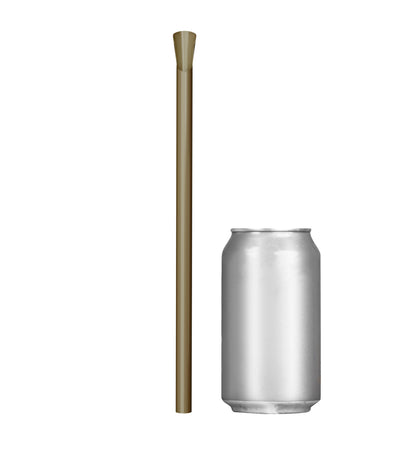 Single gold wide diameter spoon straw 10 inch next to soda can for size comparison