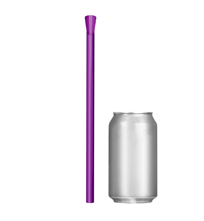 Single purple wide diameter spoon straw 10 inch next to soda can for size comparison