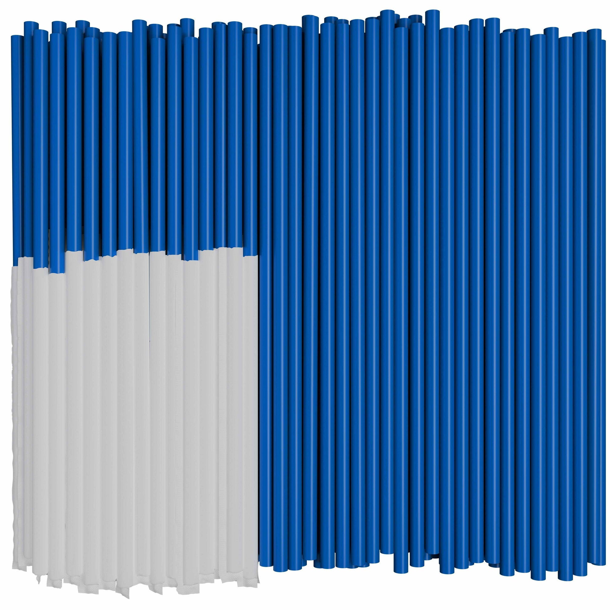 Blue plastic straight straws 7.75 inches wrapped for hygiene