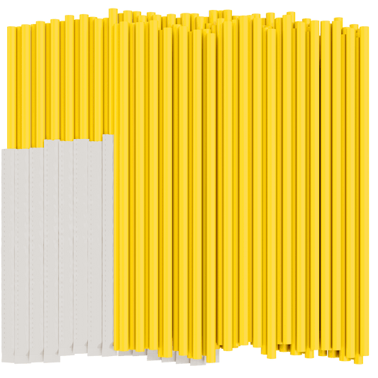 Yellow paper wrapped to-go straws for 32oz drink cups, 10 inch length