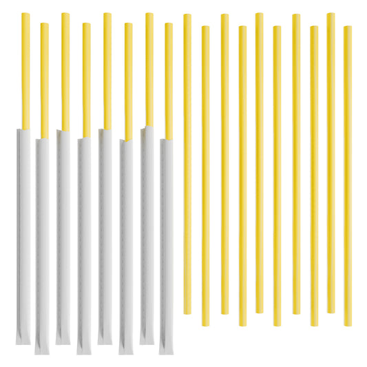 1 Case - 2,000 (8 x 250) Paper Wrapped To-Go Restaurant Straws - 10" x 0.28" - Color: Yellow