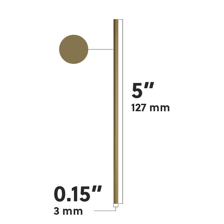 Diagram of 5-inch long and 0.15-inch diameter film wrapped stirrer straw with color sample circle