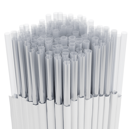 Paper wrapped classic jumbo straws bundled with hygienic paper covers, 7.75 inches long and 0.21 inches diameter for soda cans and cups