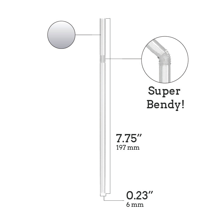 Unwrapped plastic flexible straw 7.75 inch with bendy neck transparent design