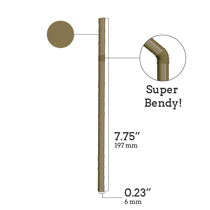 Unwrapped plastic flexible straw 7.75 inch super bendy brown beverage straw