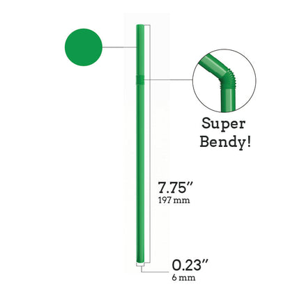 Unwrapped plastic flexible green straw 7.75 inch bendable drinking straw