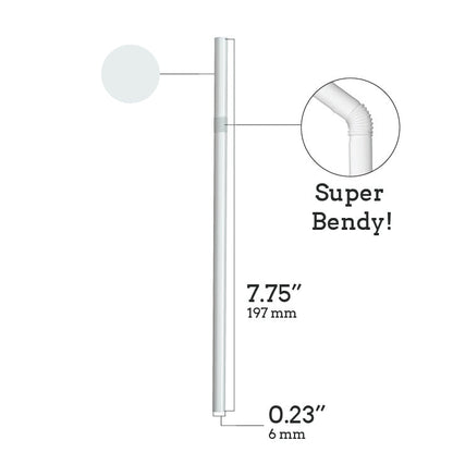 Unwrapped plastic flexible straw 7.75 inch super bendy white beverage straw