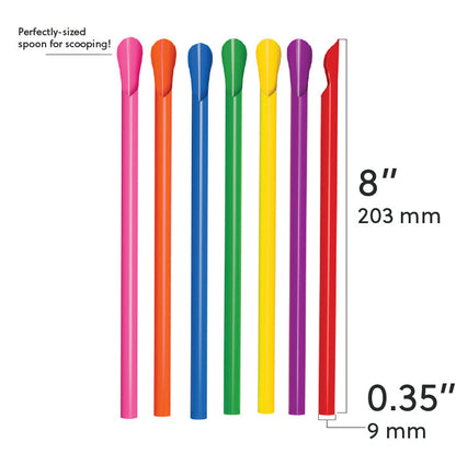Unwrapped Classic Spoon Straws in multiple colors 8-inch food-grade plastic for thick beverages