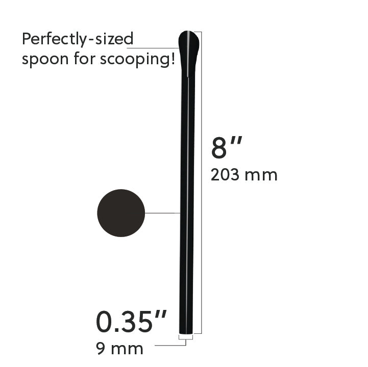 Unwrapped Classic Spoon Straw 8-inch black plastic with spoon tip for scooping thick beverages