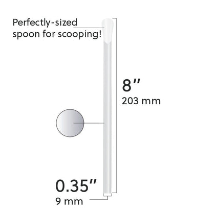 Film wrapped wide diameter spoon straw 8 inch with 0.35 inch width for thick beverages and scooping