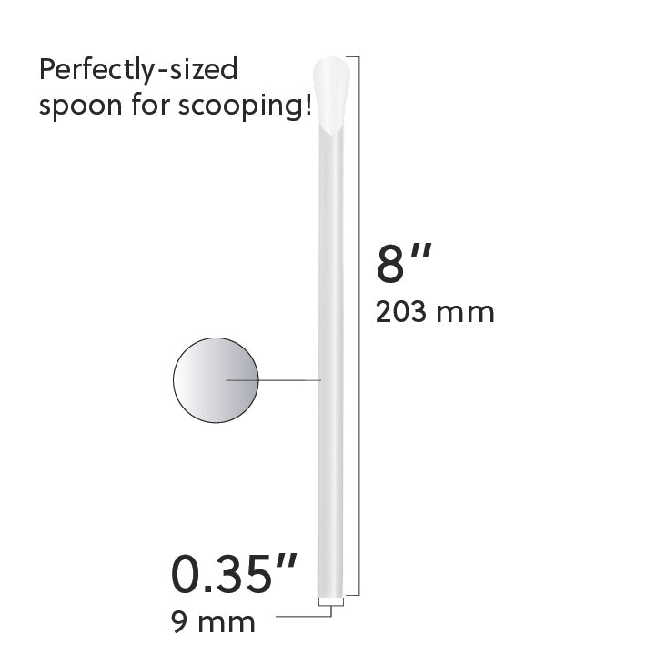 Unwrapped Classic Spoon Straw 8-inch clear plastic with spoon tip for thick beverages and scooping