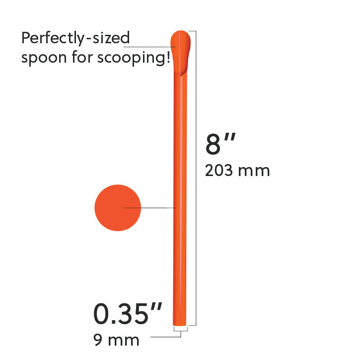 Unwrapped Classic Spoon Straw 8 inch orange plastic with smooth scoop tip for thick drinks