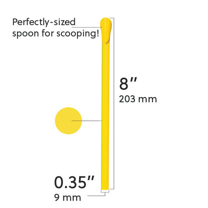 Yellow film wrapped wide diameter spoon straw 8 inch with 0.35 inch width perfect for scooping