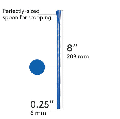 Blue 8-inch classic spoon straw with 0.25-inch diameter for scooping and sipping drinks