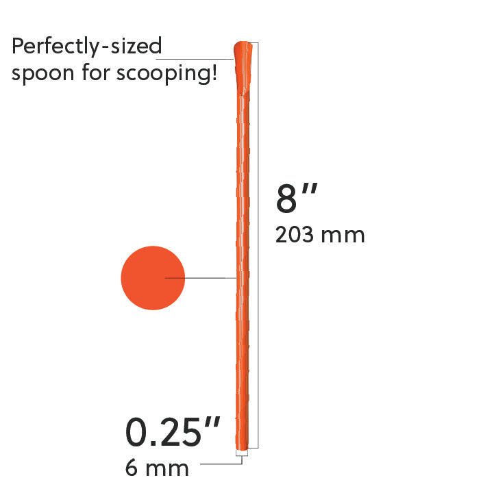 Orange Classic Spoon Straw 8 inch with 0.25 inch diameter for scooping and sipping thick drinks