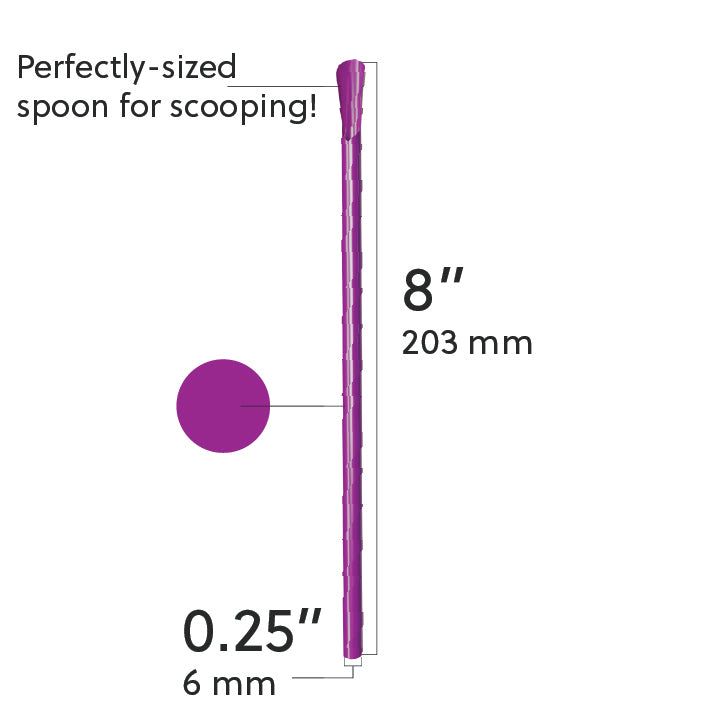 8-inch purple Scoop Straw with spoon tip for sipping and scooping frozen drinks and desserts
