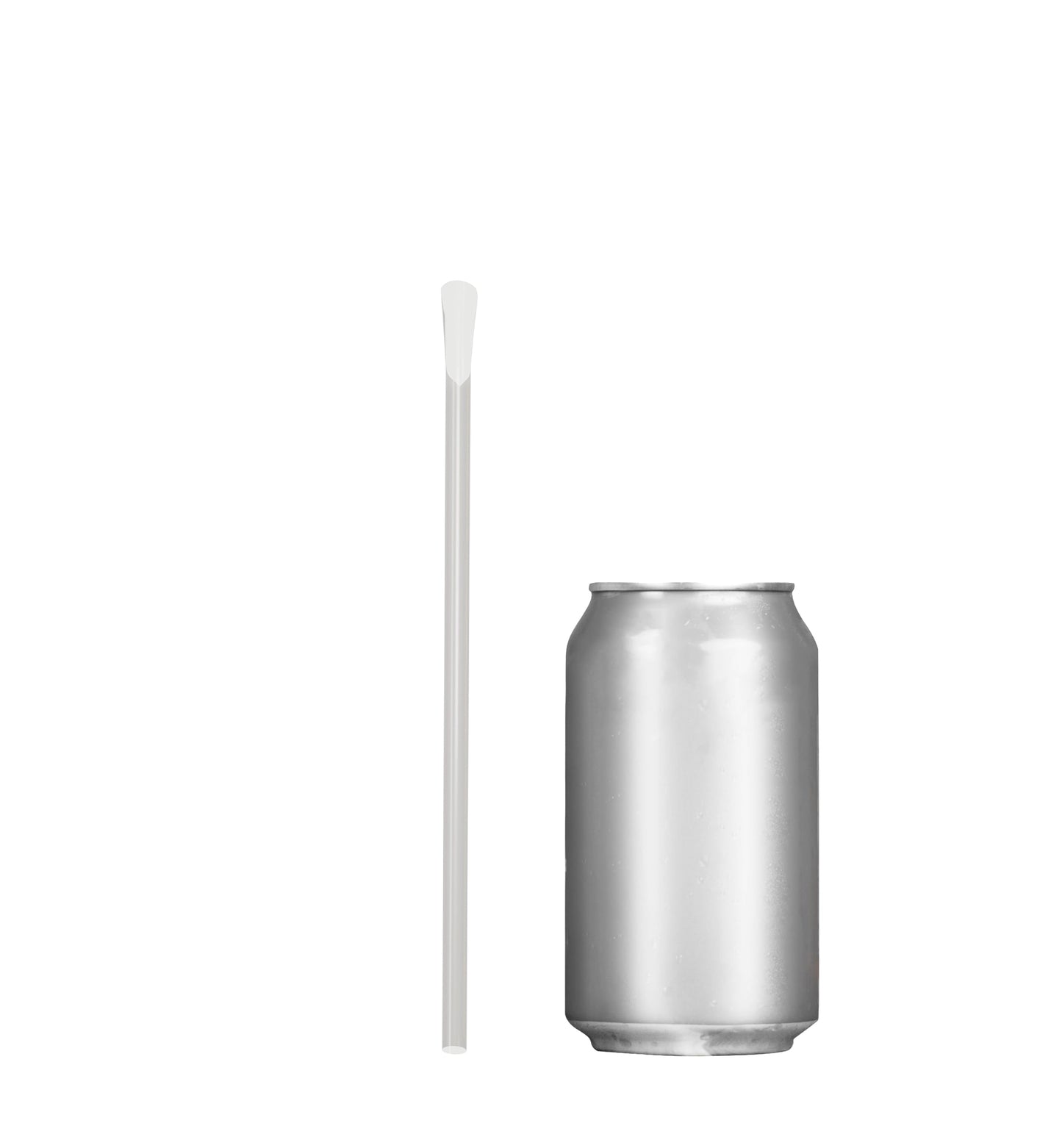 Classic Spoon Straw with spoon-shaped tip beside silver soda can for size reference
