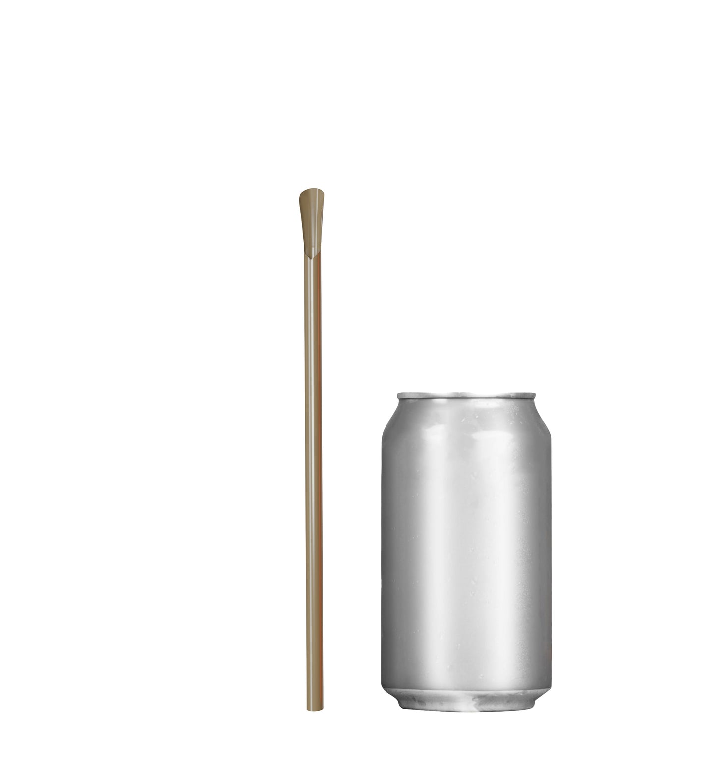 Classic Spoon Straw next to a soda can showing its 8-inch length and spoon-shaped tip