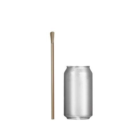 Classic Spoon Straw next to a soda can showing its 8-inch length and spoon-shaped tip