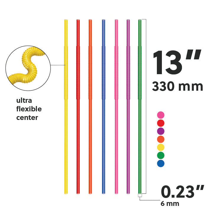 Extra Flexible Art Straws 13 inch colorful bendable plastic straws with ultra flexible center for creative fun