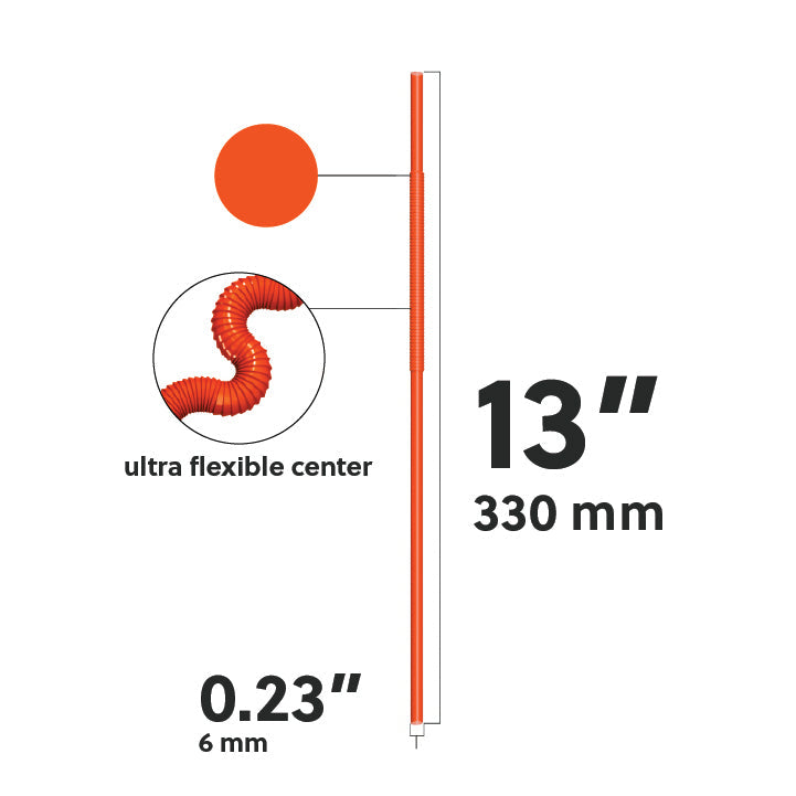 Extra Flexible Art Straw with ultra-flexible center, 13 inches long and 0.23 inches wide, bright orange color