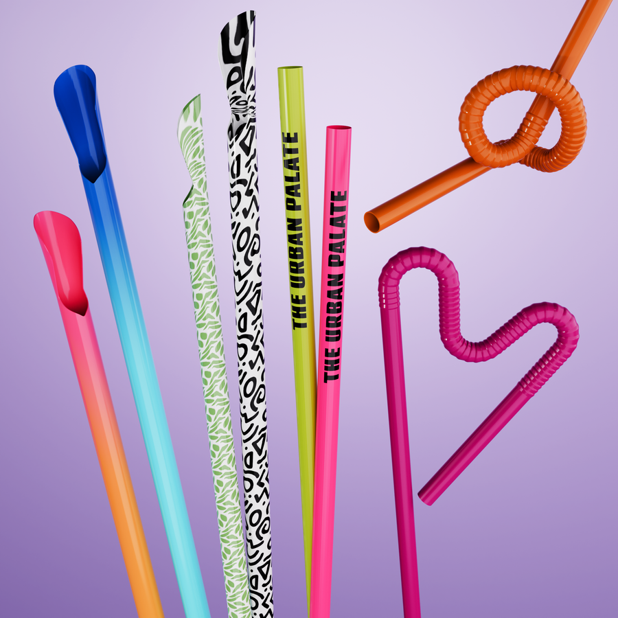 Custom branded drinking straws in bright colors, prints and shapes