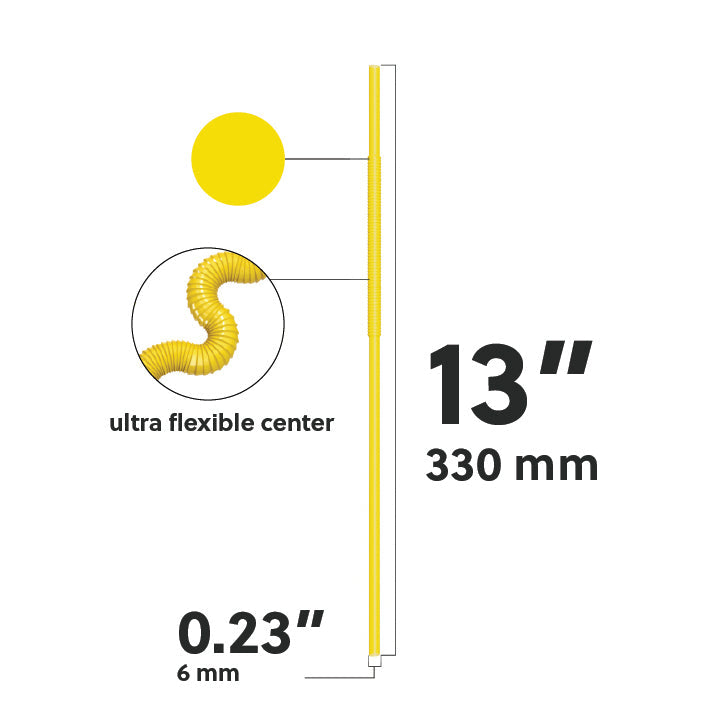 Extra Flexible Art Straw 13 inch yellow with ultra flexible center for creative drinking and crafts